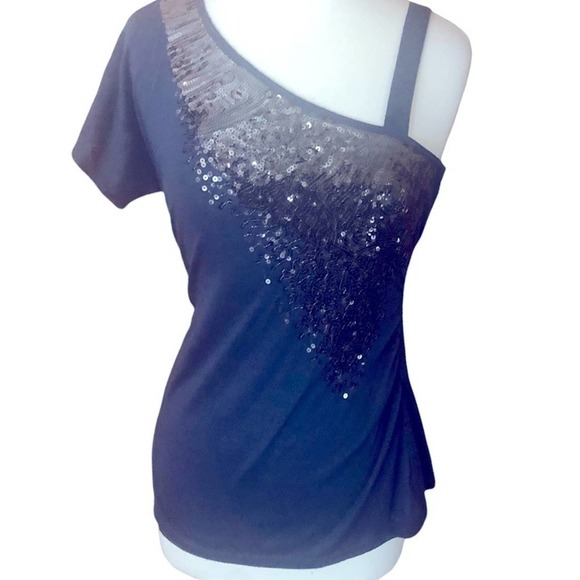 Studio Y Tops - Women’s Black One-Shoulder Sequin Top